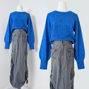 Vero Moda Royal Blue Knit Sweater Crew Neck Long Sleeve Lantern